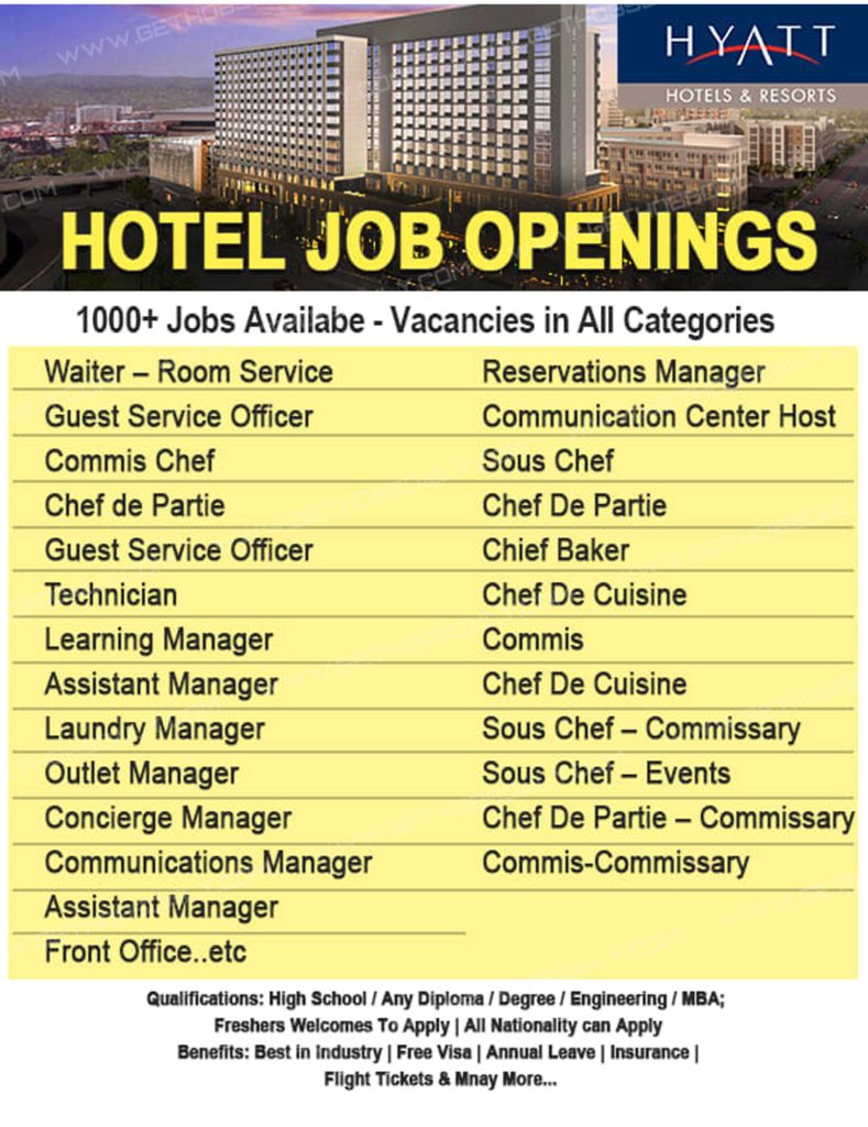 Hotel Job Openings In Hyatt Apply Now Urgent Demand For 2020