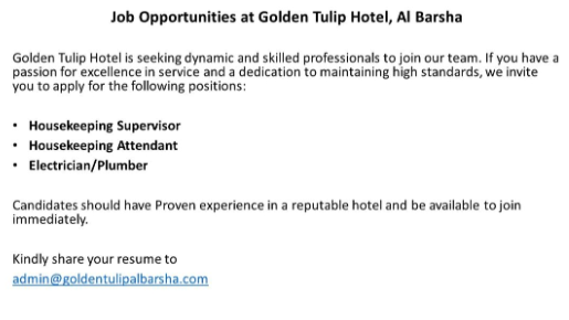 Golden Tulip Hotel - Hiring